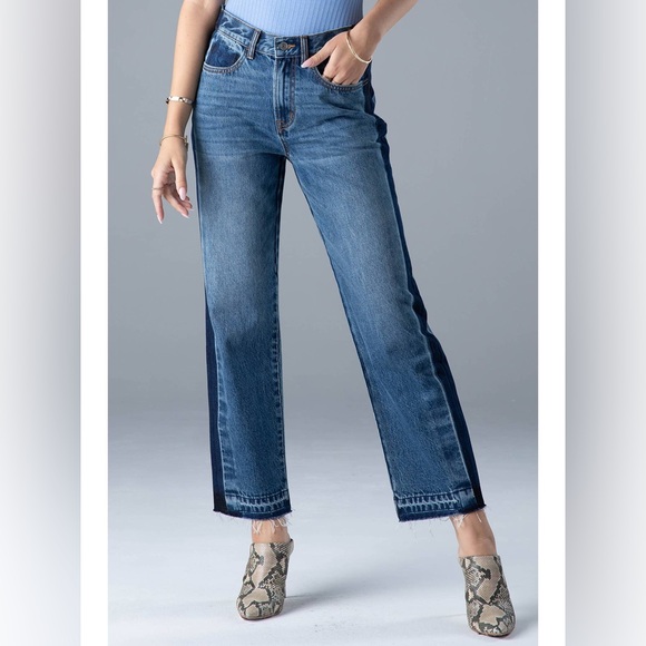 Ceros Denim - High Rise Cotton Jean Boyfriend Color Block Pant Boho Chic women 32 Large